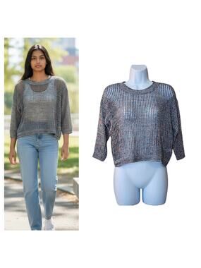 Cato Girls Pullover Sweater Size XL Gray Speckled Sheer Open Knit 3/4 Sleeve